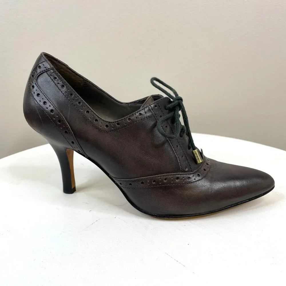 Vintage Joan & David Womens Oxford Kitten Heel Lace Shoes Size 6 Gray Steampunk